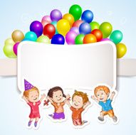 Kids with balloons over banner N2