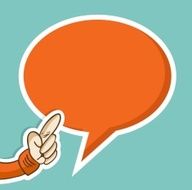 Cartoon hand with social bubble