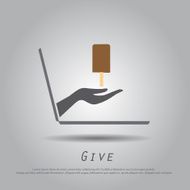 hand hold icecream from laptop vector icon