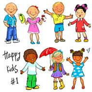 Happy Kids - part 1 Hand drawn clip-art