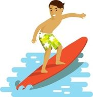 Young surfer man on surfboard riding the wave