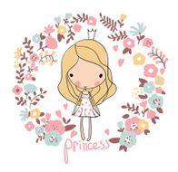 Cute small princess Childish vector card in beautiful flowers
