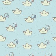 Seamless childish pattern with paper boats on the water