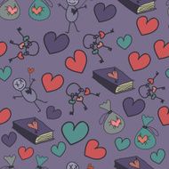 Seamless background with hearts books and keys
