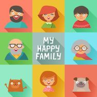 Flat design icons collection of family members avatars