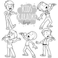 Cartoon children sing with a microphone Outline N2