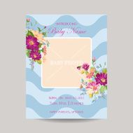 Baby Arrival Card with Photo Frame - Blossom Flowers Theme