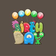 Happy Birthday greeting card with cute cartoon monsters