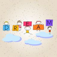 hand drawing cartoon happy kids and positive words