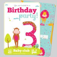 Birthday Party Invitation card template with cute numbers animals and N2