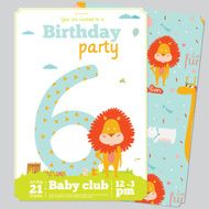 Birthday Party Invitation card template with cute numbers animals and N3