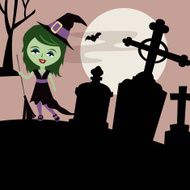 Halloween Witch on Graveyard