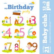 Birthday anniversary numbers with cute animals and kids