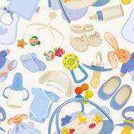 Seamless pattern with baby items Design for girl