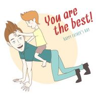Son riding on his father&#039;s back Hand drawn style N2