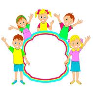 Children frame kids boys and girls smiling waving