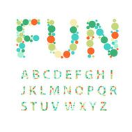 Alphabet letters consisting of colorful circles