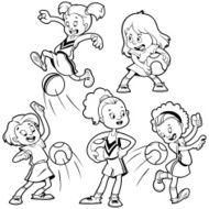 Cartoon Kids Playing Dodgeball N2