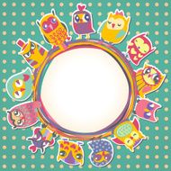 Childrens background with multicolored cartoon owls for cute card