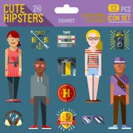 Cute hipster looks vector illustrations 2nd icon set