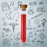 Test tube and hand draw medicine icon