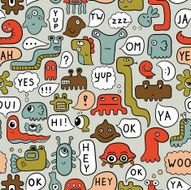 seamless background with cute cartoon monsters