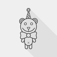 birthday teddy bear flat icon with long shadow line N3