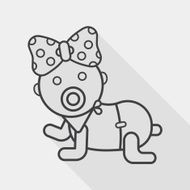 baby rattle flat icon with long shadow line N9