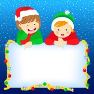 Christmas Kids Pointing at Signboard