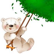 Happy Teddy bear riding on a swing