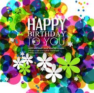 Vector birthday card with flowers in bright colors on polka