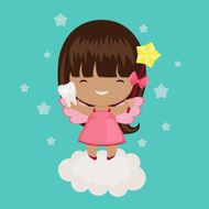 Cute little tooth fairy on a cloud Holds and wand