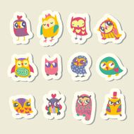 Set of cartoon owls stickers