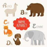 Alphabet for kids with animals Alpaca Bear Cat Dog Elephant