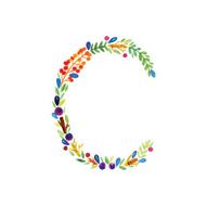 Watercolor floral monogram C