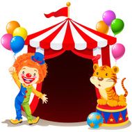Clown and Tiger in Front of Circus Tent