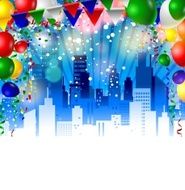 birthday background with balloons and beauty night on town