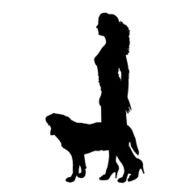 Vector silhouette of people with dog N3