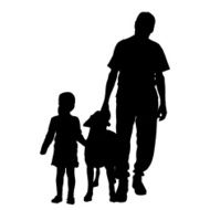 Vector silhouette of family with dog