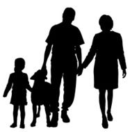 Vector silhouette of family with dog N2