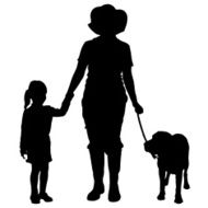 Vector silhouette of people with dog N10