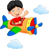 Cartoon boy riding airplane N2