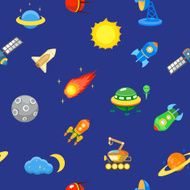 Seamless space pattern Planets rockets and stars Cartoon spaceship icons N2