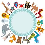 funny cartoon animals character on white background frame for text
