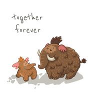 Cute cartoon card with mammoth Vector illustration N8