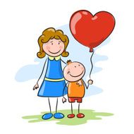 Happy family on the sky background Mother and son