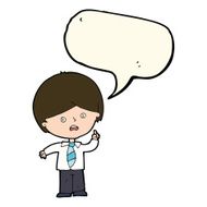 cartoon worried school boy raising hand with speech bubble N12
