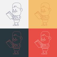 Character illustration design Boy reading book cartoon eps N3