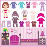 Paper doll with a set of clothes