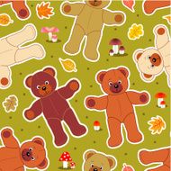 Seamless teddies and mushrooms autumn pattern